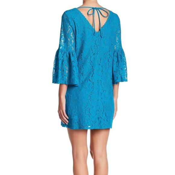 Laundry By Shelli Segal Bell Sleeve Lace A-Line Dress Blue Size 6 - Picture 2 of 14